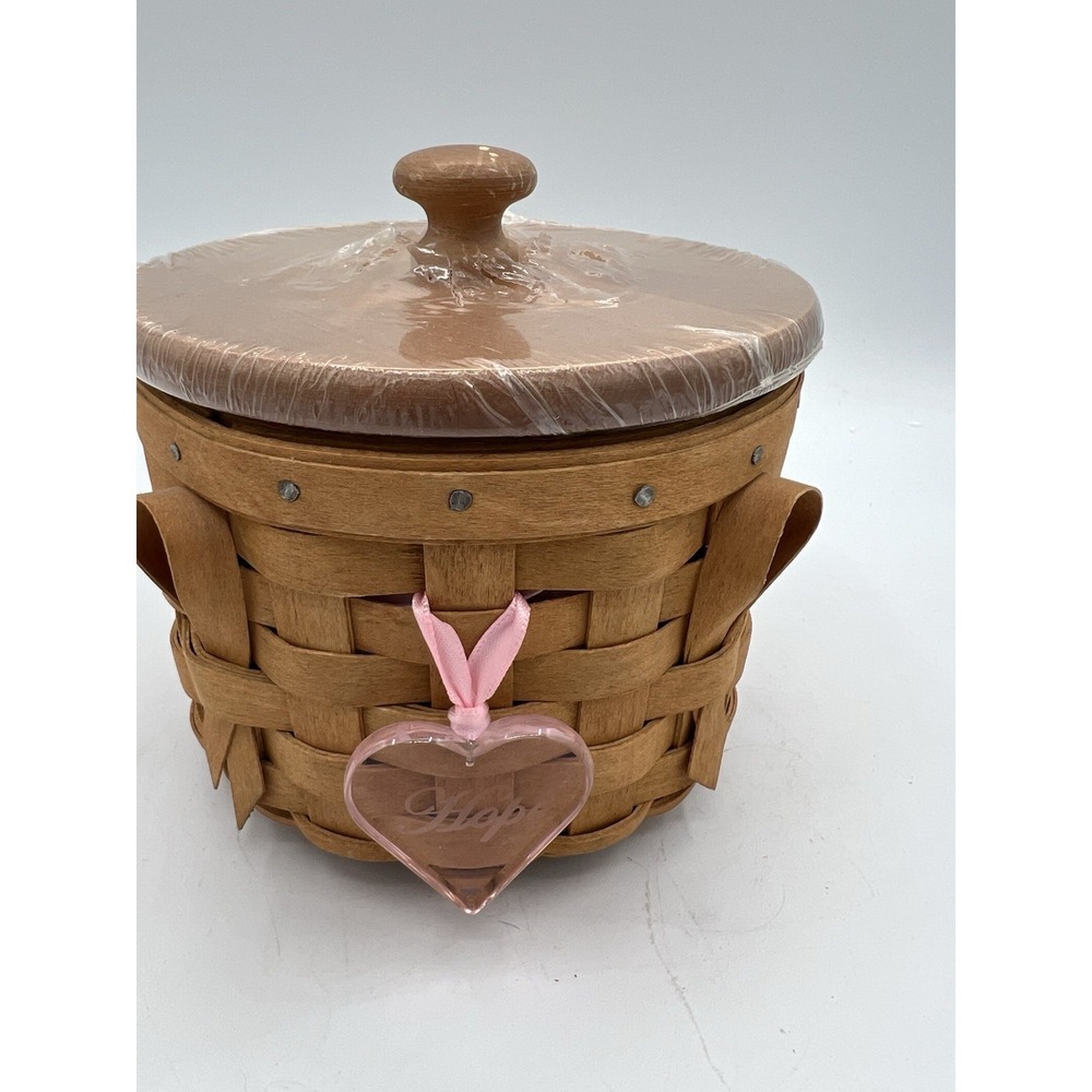 💗 Longaberger Horizon of Hope Basket w/Lid, Liner, Protector & Pink Heart TieOn
